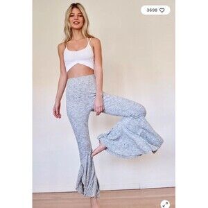 P19 Free People Movement Low & Flow Ribbed Leggings Ruffle Bottom Grey Sz M